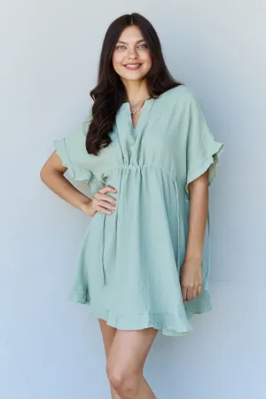 Ninexis Ruffle Hem Dress with Drawstring Waistband in Light Sage