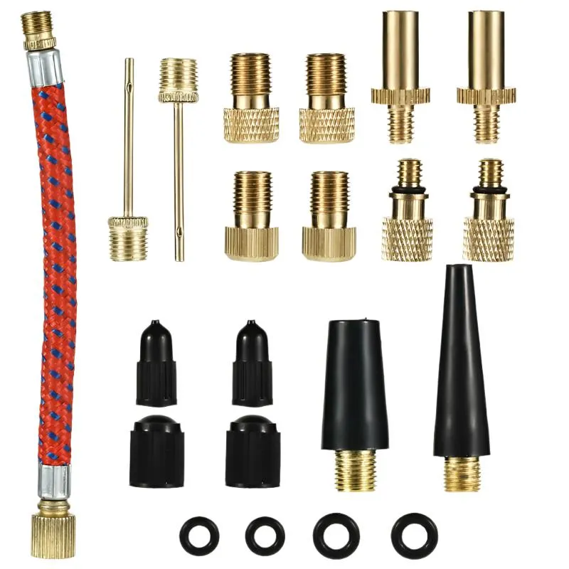 21Pcs/Set Bicycle Tire Inflatable Tube Needle Air Hose Adapter Kits Bicycle Repair Tools Connector Pump Basketball Valve