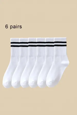 6 Pairs  Mid-Tube Socks Solid Colour Breathable Comfortable Socks