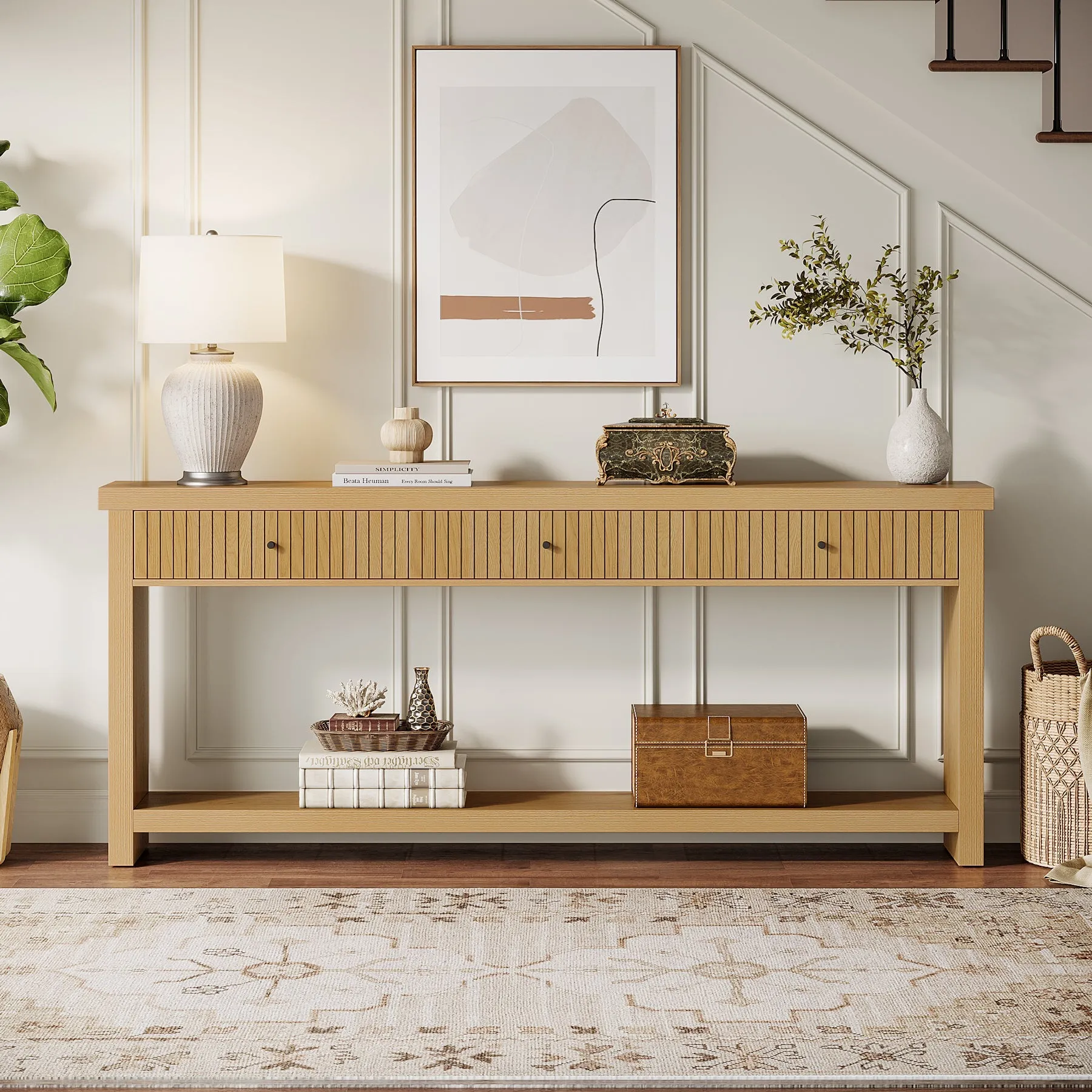 70.9" Console Table, Long Wood Sofa Table with 3 Drawers