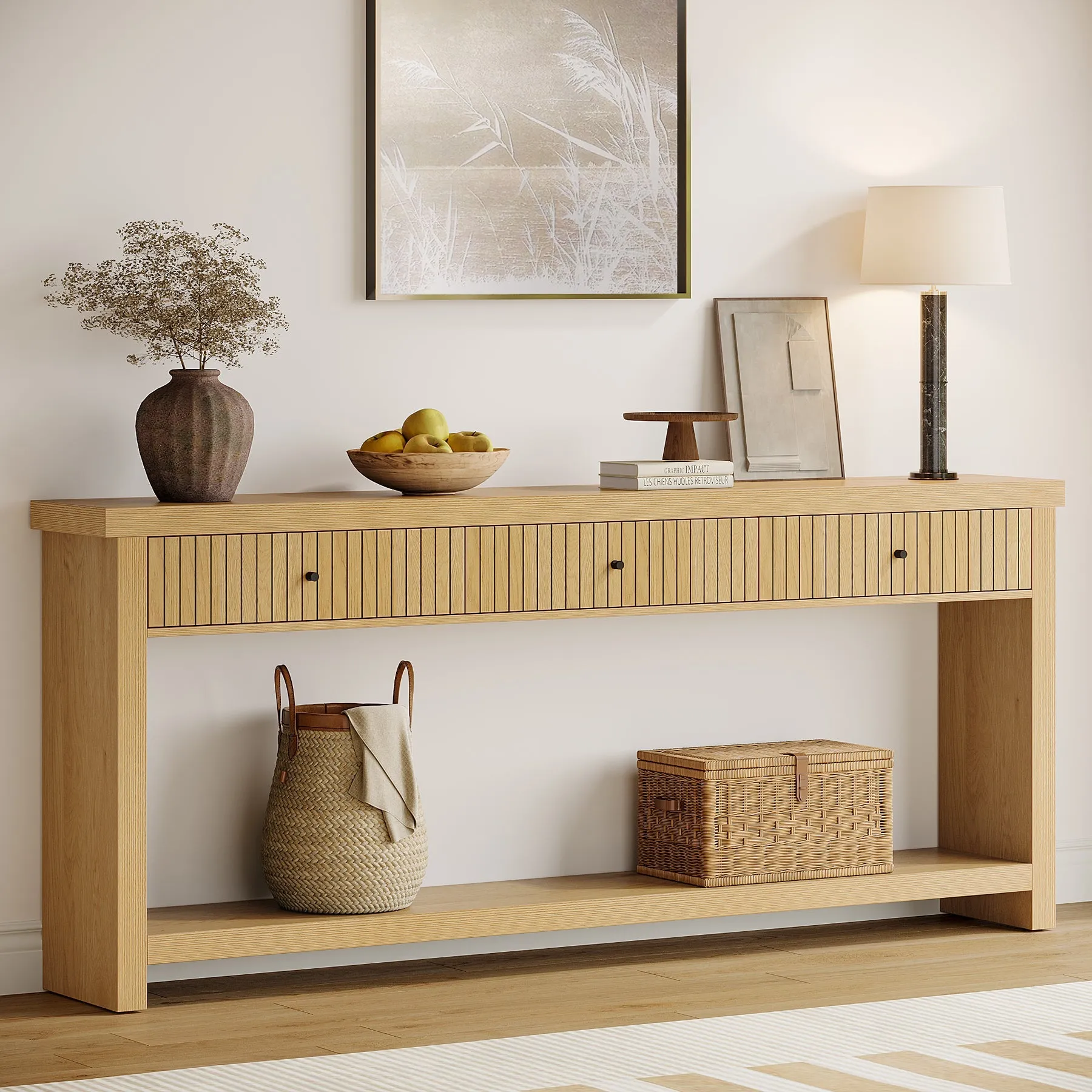 70.9" Console Table, Long Wood Sofa Table with 3 Drawers