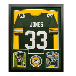 Aaron Jones Signed Green Bay Green Custom Suede Matte Framed Football Jersey (Beckett)