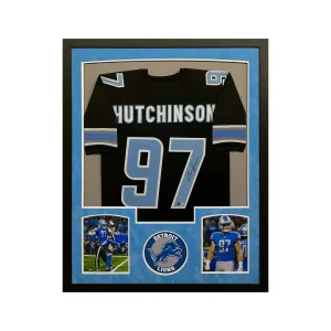 Aidan Hutchinson Signed Detroit Black Custom Suede Matte Framed Football Jersey