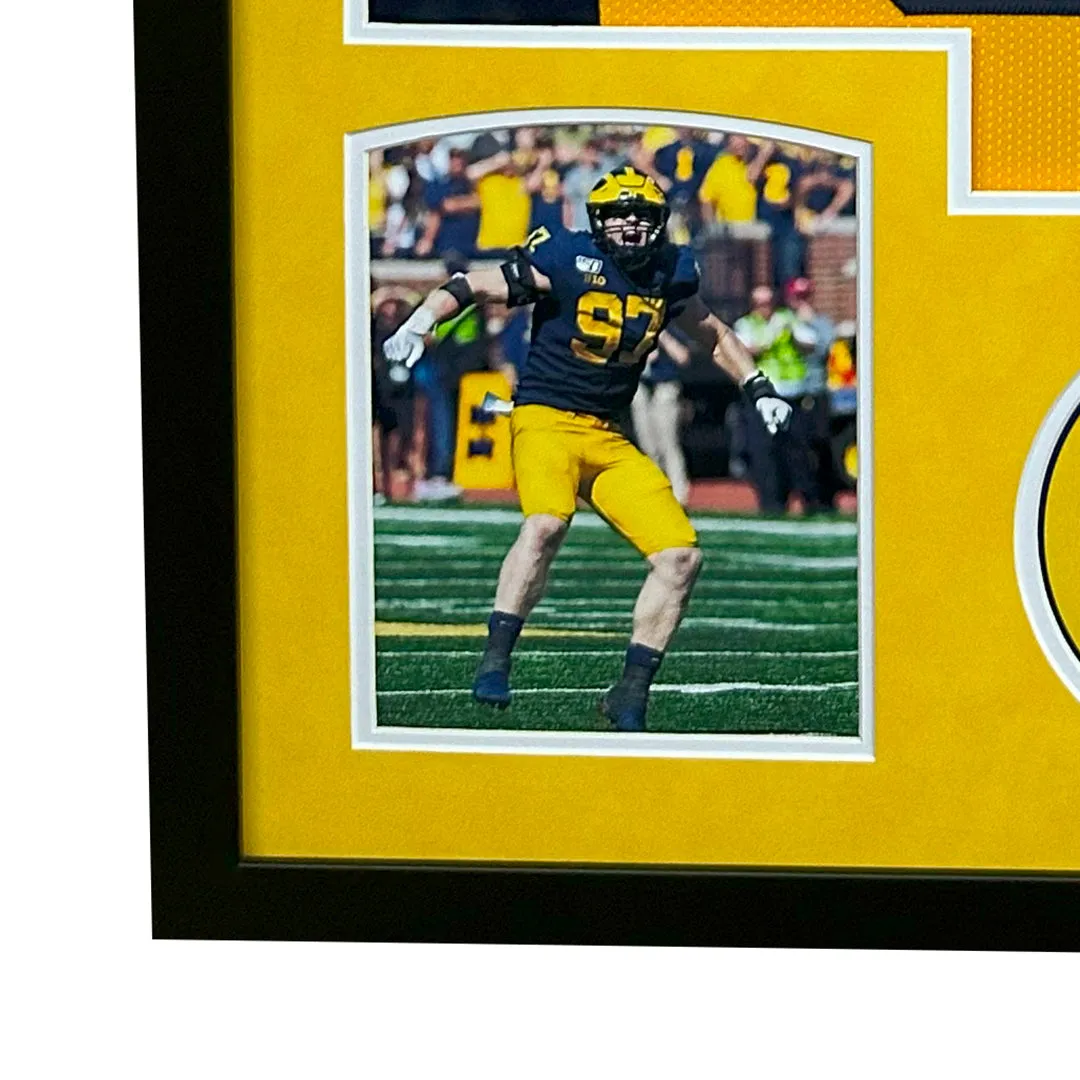 Aidan Hutchinson Signed Michigan Yellow Custom Suede Matte Framed Football Jersey