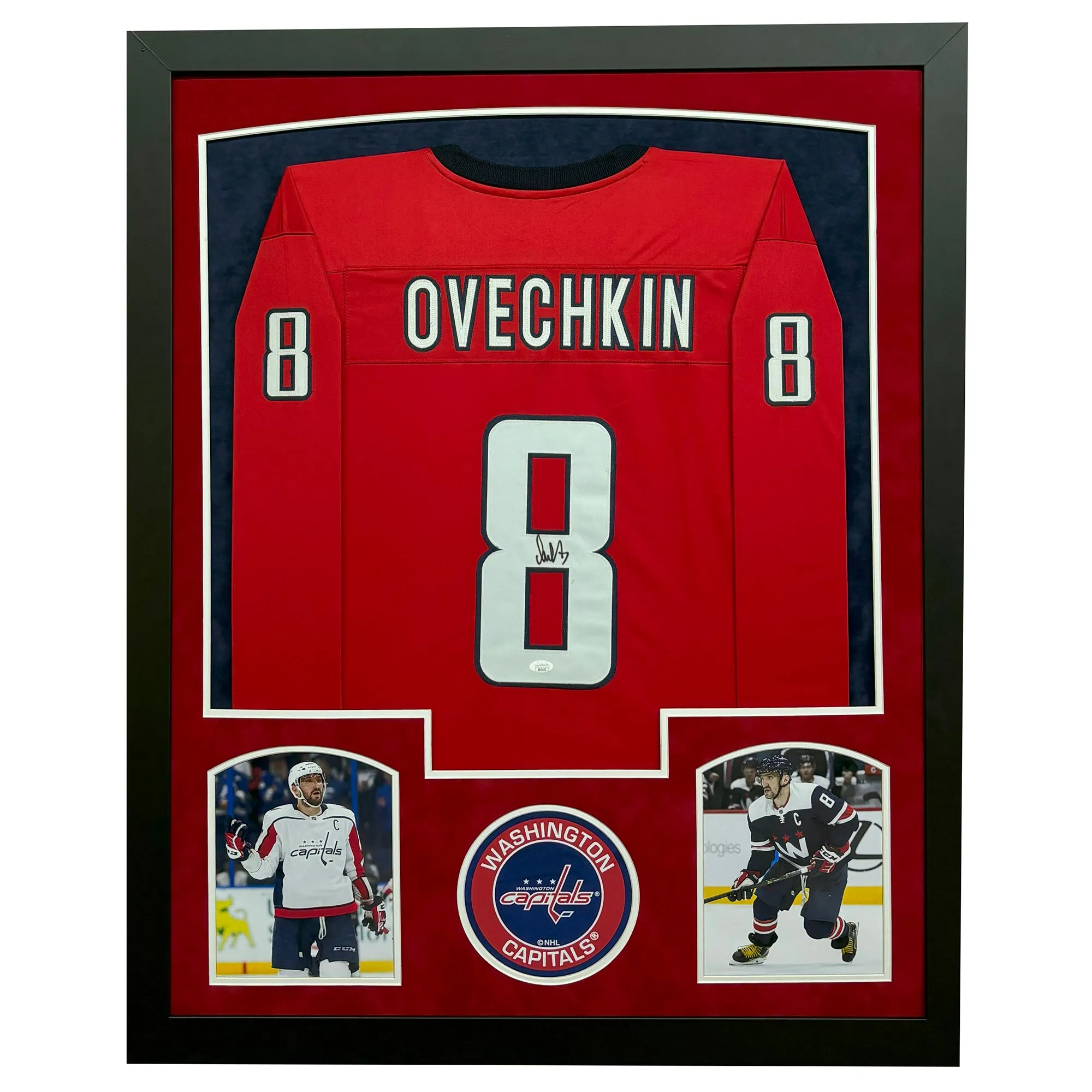 Alexander Ovechkin Signed Washington Red Custom Suede Matte Framed Hockey Jersey