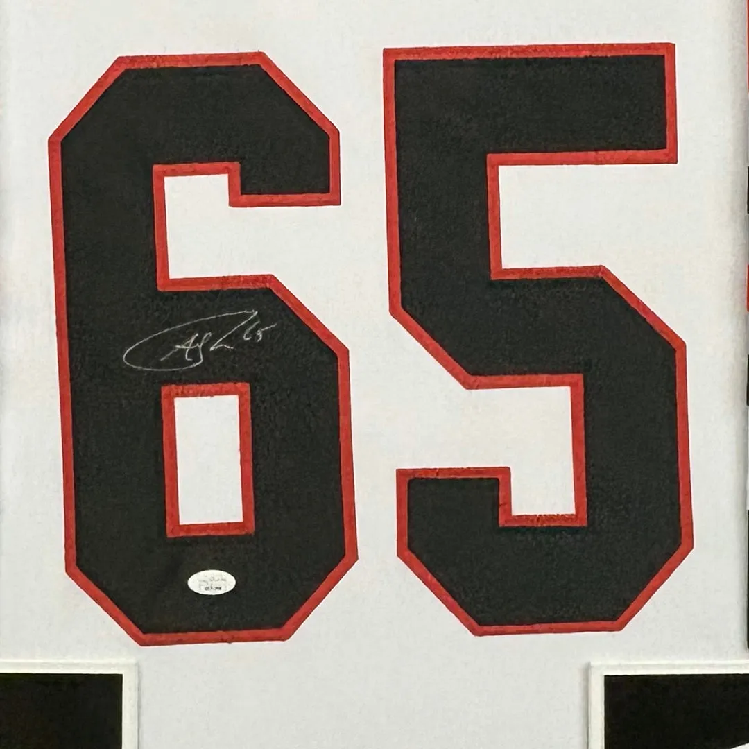 Andrew Shaw Signed Chicago White Custom Suede Matte Framed Hockey Jersey (JSA)