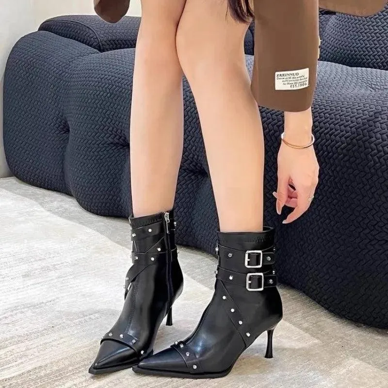 Ankle Studded New Rock Shoes Gothic Style Winter