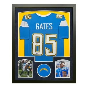 Antonio Gates Signed San Diego Blue Custom Suede Matte Framed Football Jersey (Beckett)