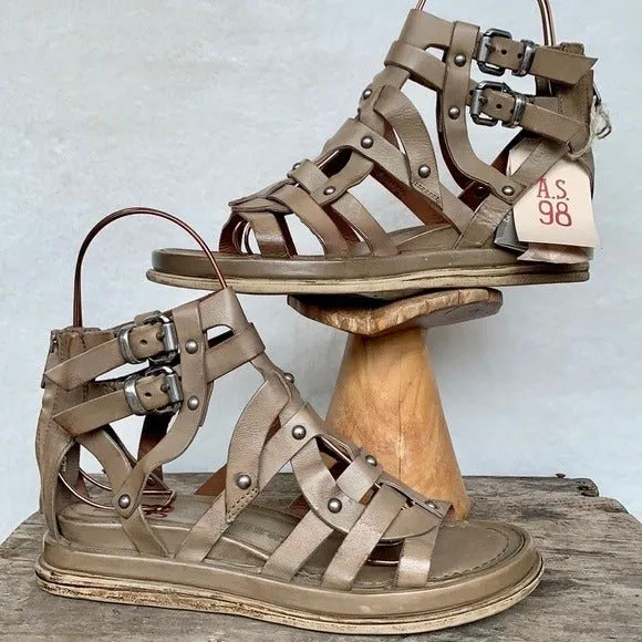 A.S.98 Payne Gladiator Strappy Ankle Buckle Zippered Wedge Platform Sandals