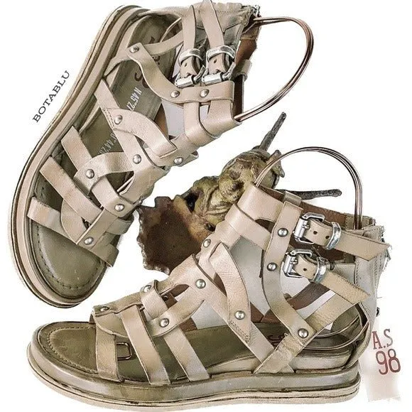 A.S.98 Payne Gladiator Strappy Ankle Buckle Zippered Wedge Platform Sandals