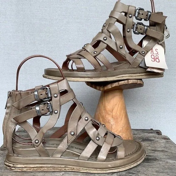 A.S.98 Payne Gladiator Strappy Ankle Buckle Zippered Wedge Platform Sandals