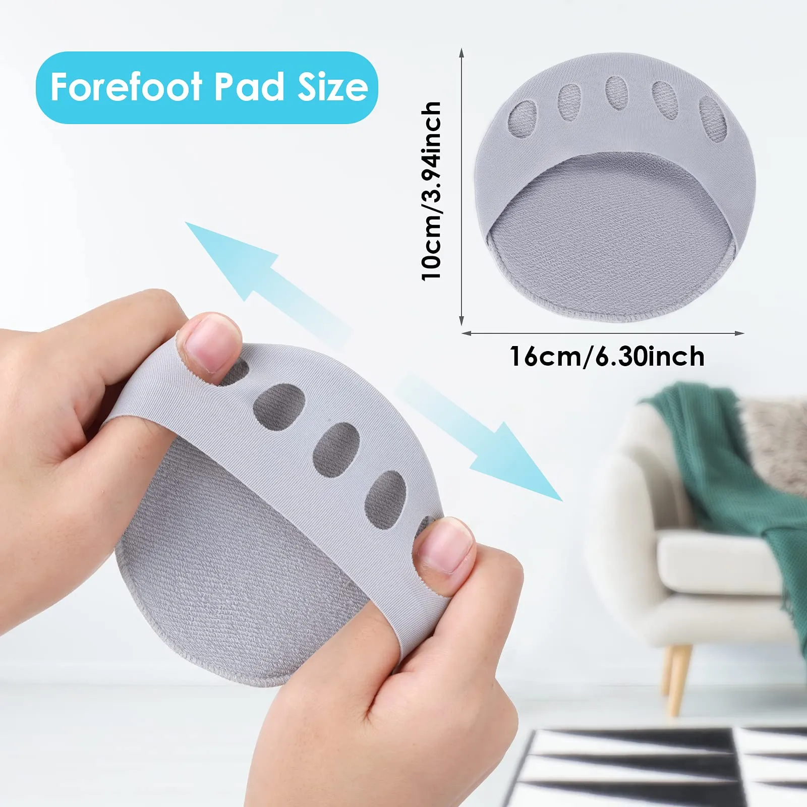 ASTER Honeycomb Fabric Metatarsal Pads 5 Pairs Soft Ball of Foot Cushion Pads Reusable Forefoot Pads for Women Men Prevention Pain Relief