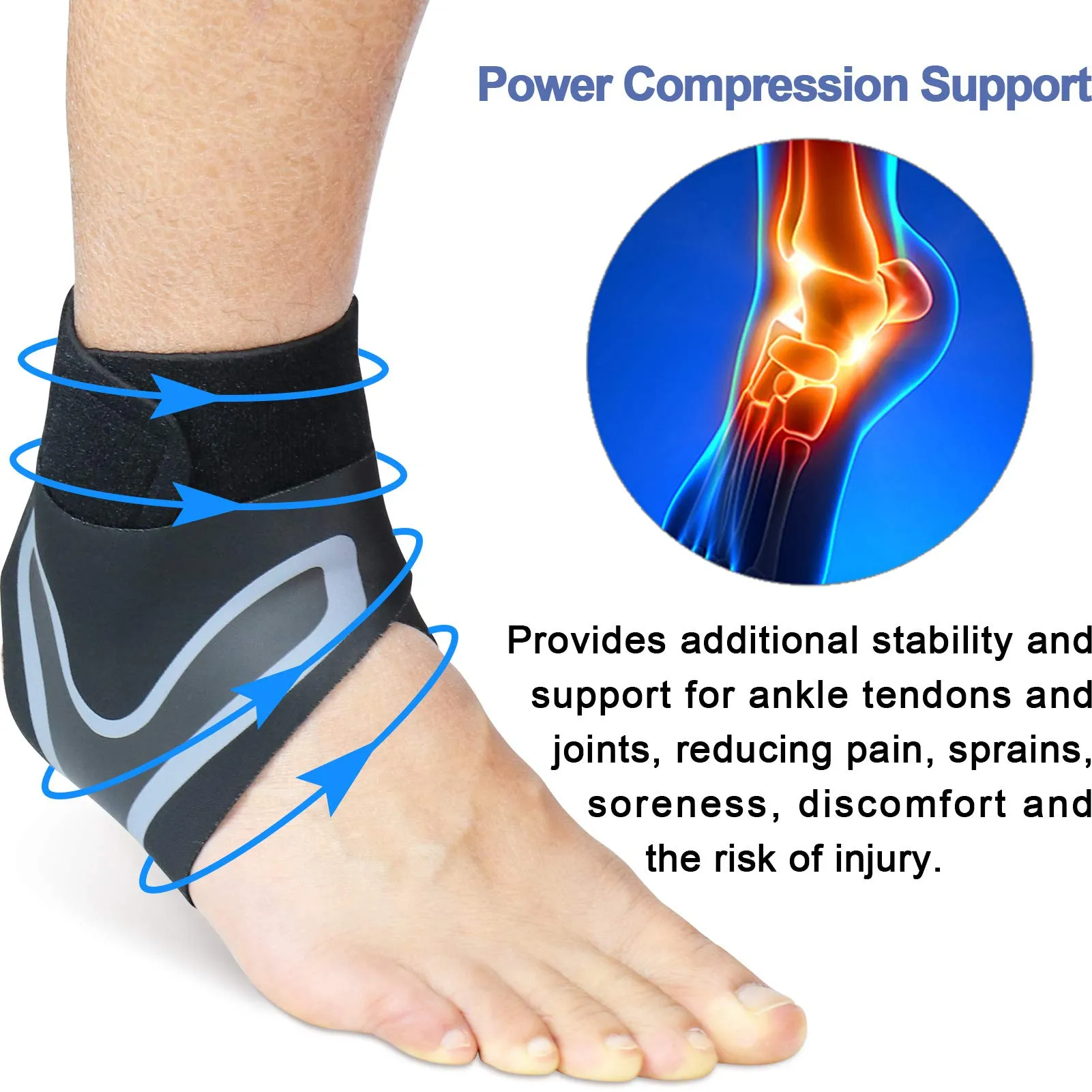 Beister 1 Pair Ankle Support Breathable Neoprene Compression Ankle Brace for Men and Women, Elastic Sprain Foot Sleeve for Sports Protect, Arthritis, Plantar Fasciitis, Achilles tendonitis, Recovery Black Large (Pack of 2)