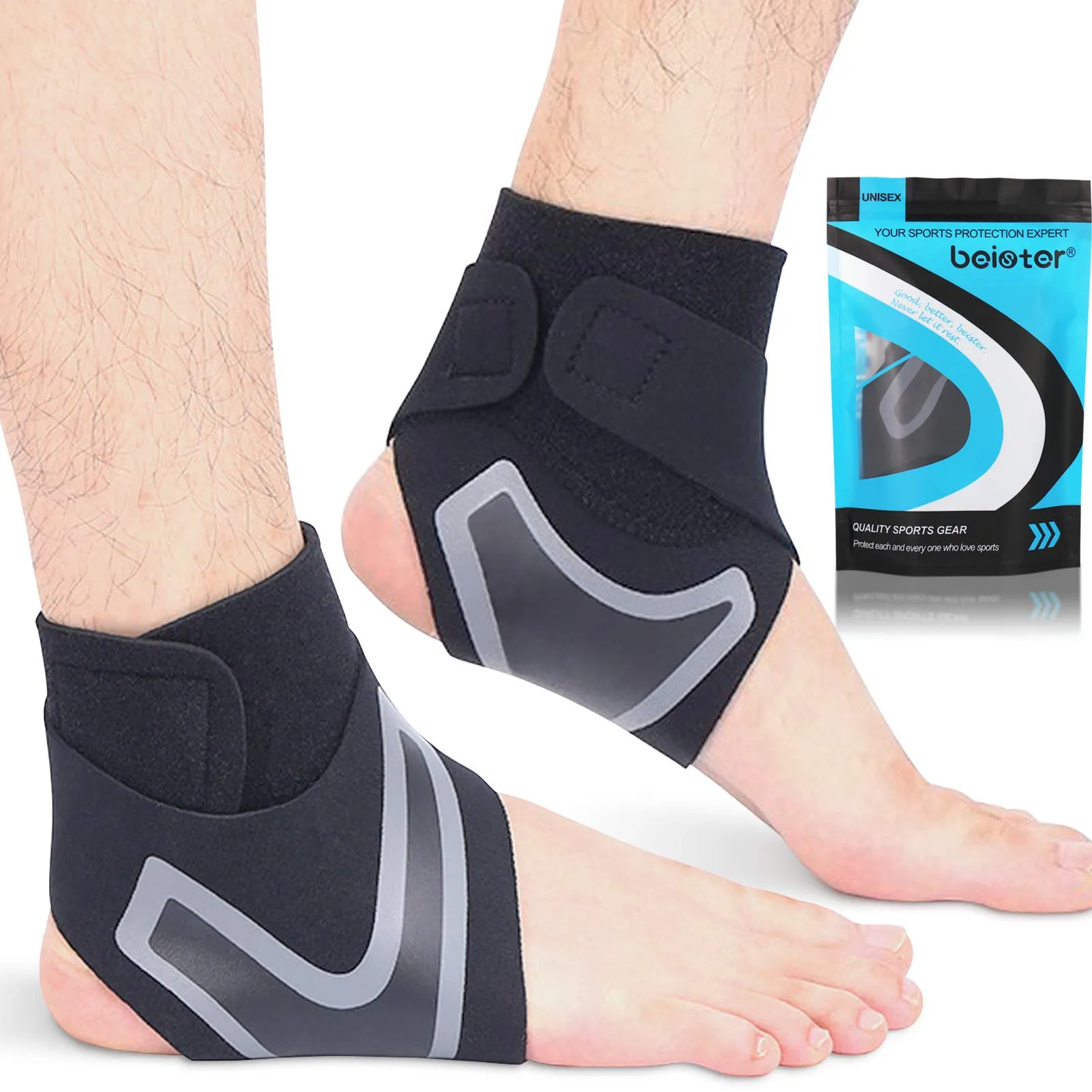 Beister 1 Pair Ankle Support Breathable Neoprene Compression Ankle Brace for Men and Women, Elastic Sprain Foot Sleeve for Sports Protect, Arthritis, Plantar Fasciitis, Achilles tendonitis, Recovery Black Large (Pack of 2)