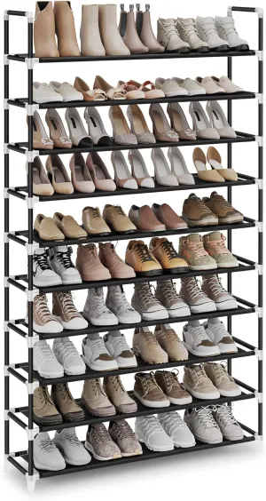 Black 10-Tier Metal Shoe Rack for 50 Pairs, Non-Woven Fabric Shelves - SONGMICS