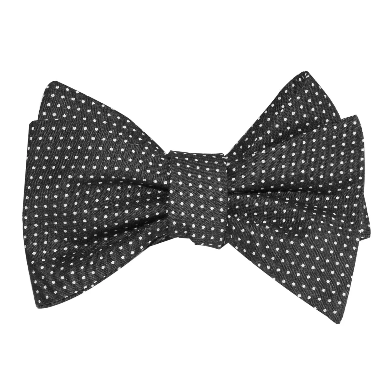 Black Cotton with White Mini Polka Dots Self Tie Bow Tie