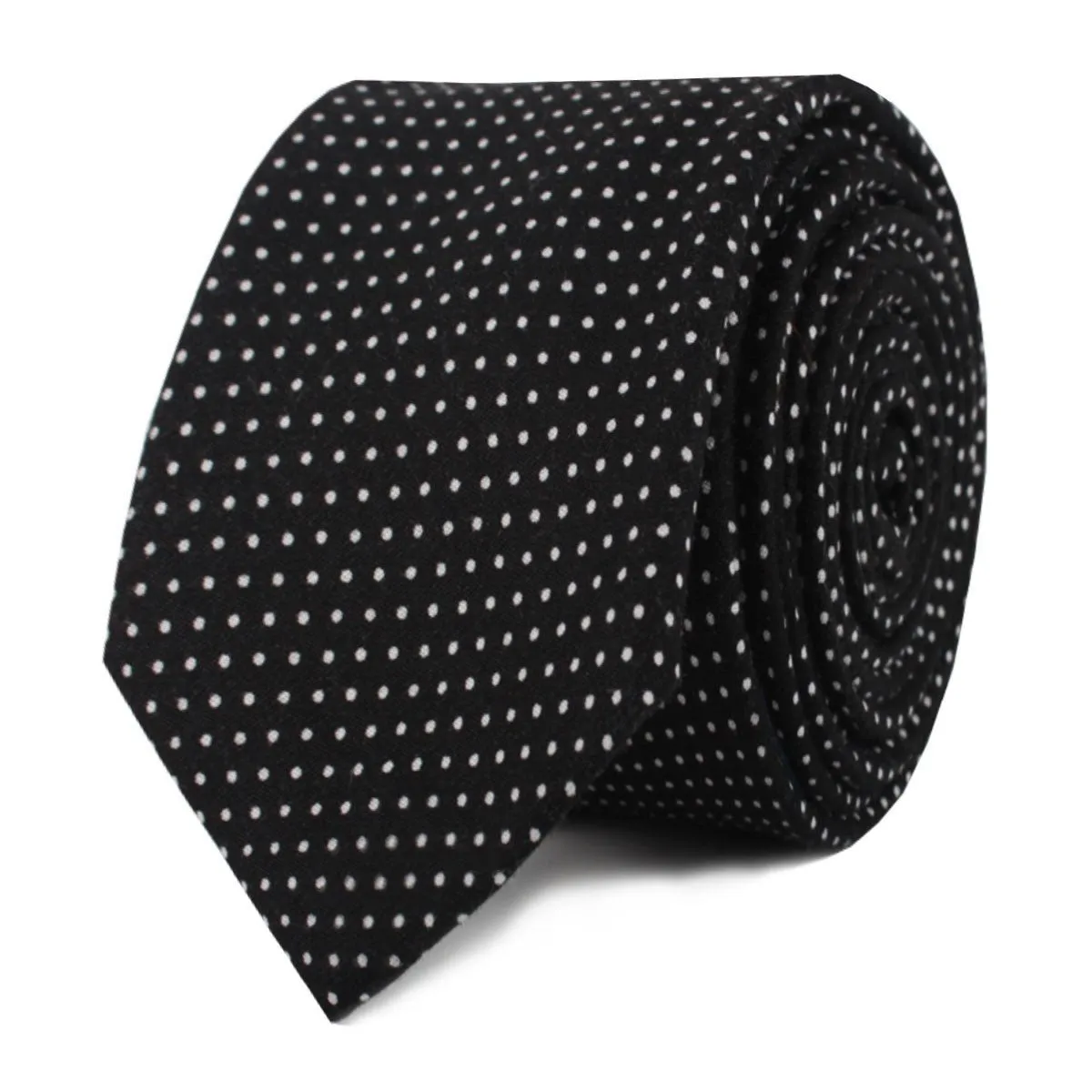 Black Cotton with White Mini Polka Dots Skinny Tie