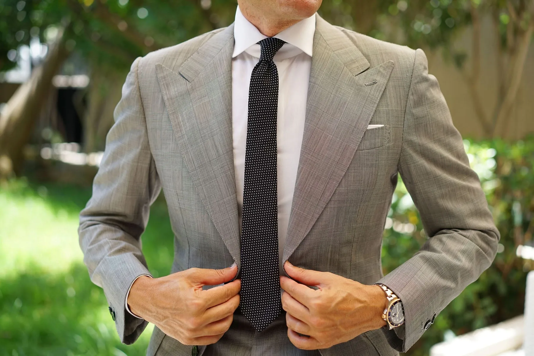 Black Cotton with White Mini Polka Dots Skinny Tie