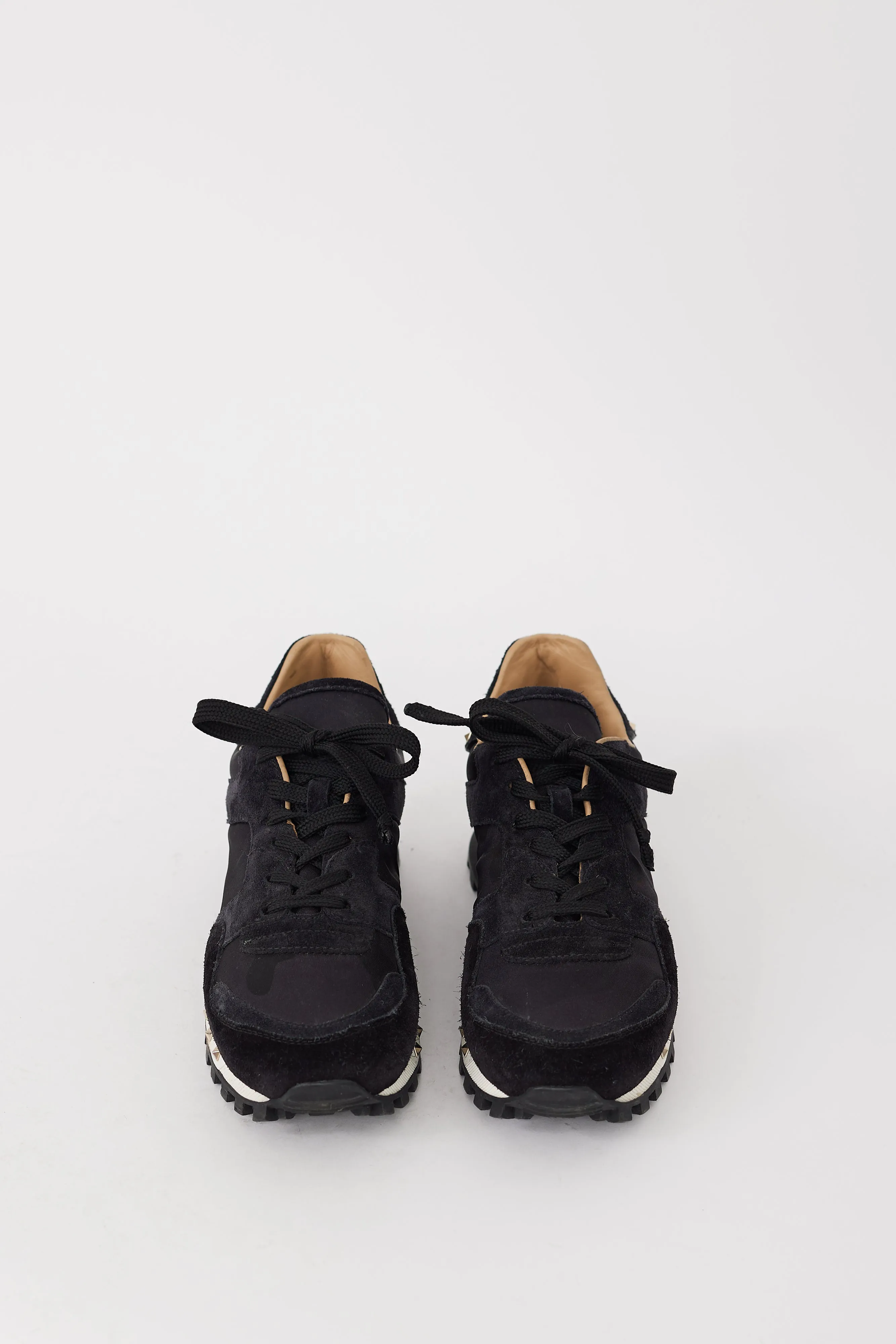 Black Nylon & Suede Studded Rockrunner Sneaker