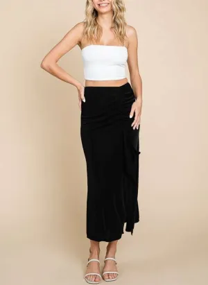 Black Rouching Midi Skirt