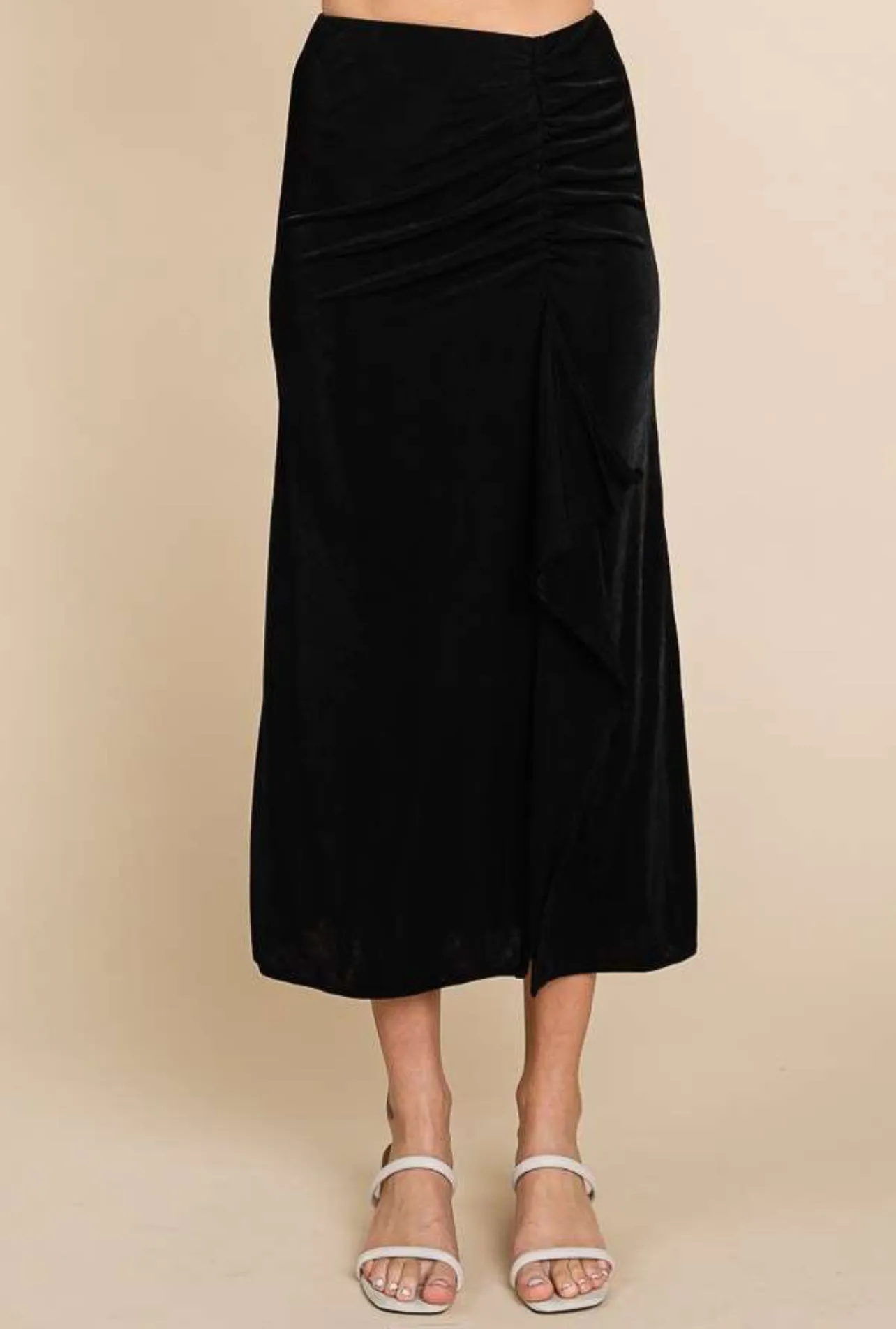 Black Rouching Midi Skirt