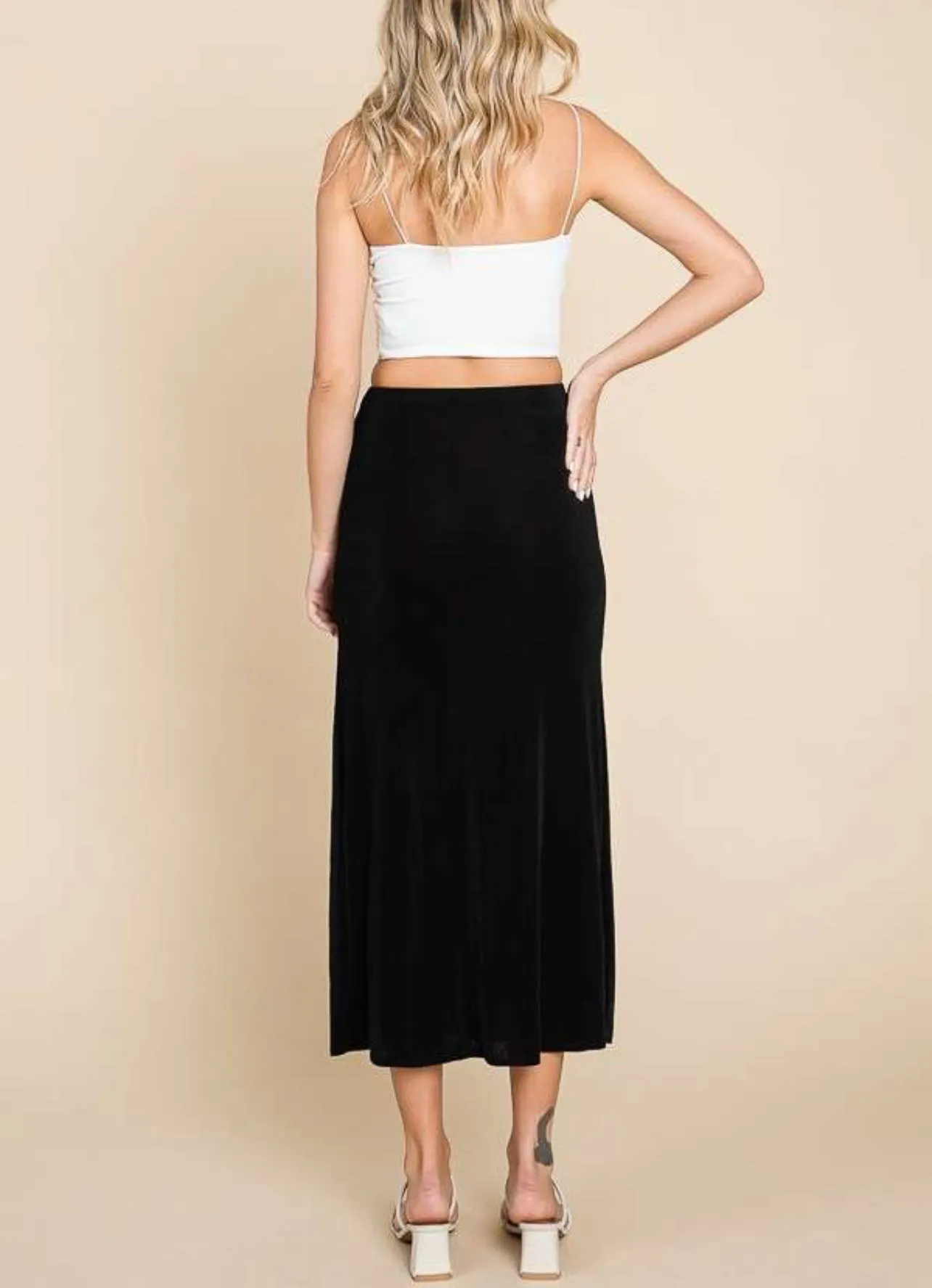 Black Rouching Midi Skirt