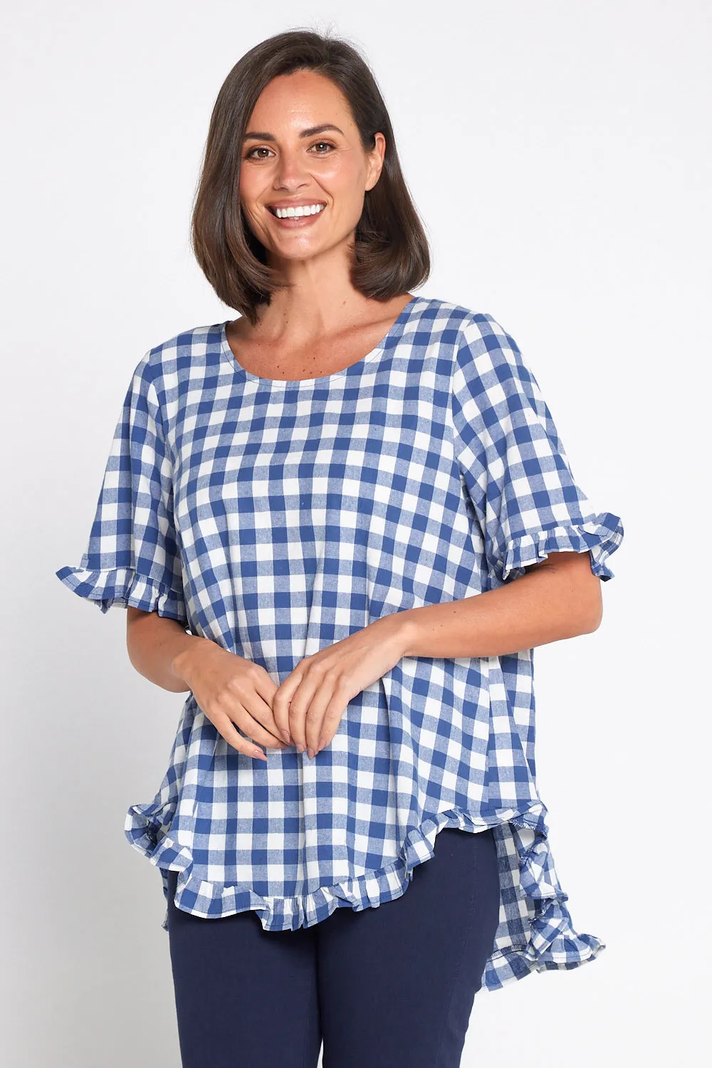 Blossom Top - Blue Gingham