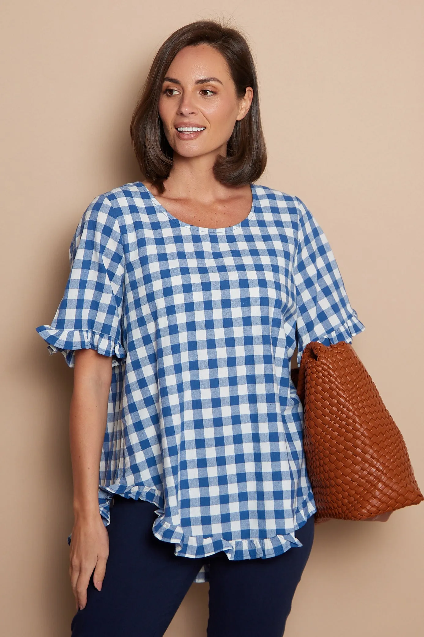 Blossom Top - Blue Gingham