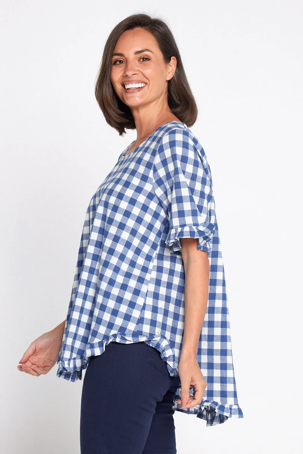 Blossom Top - Blue Gingham