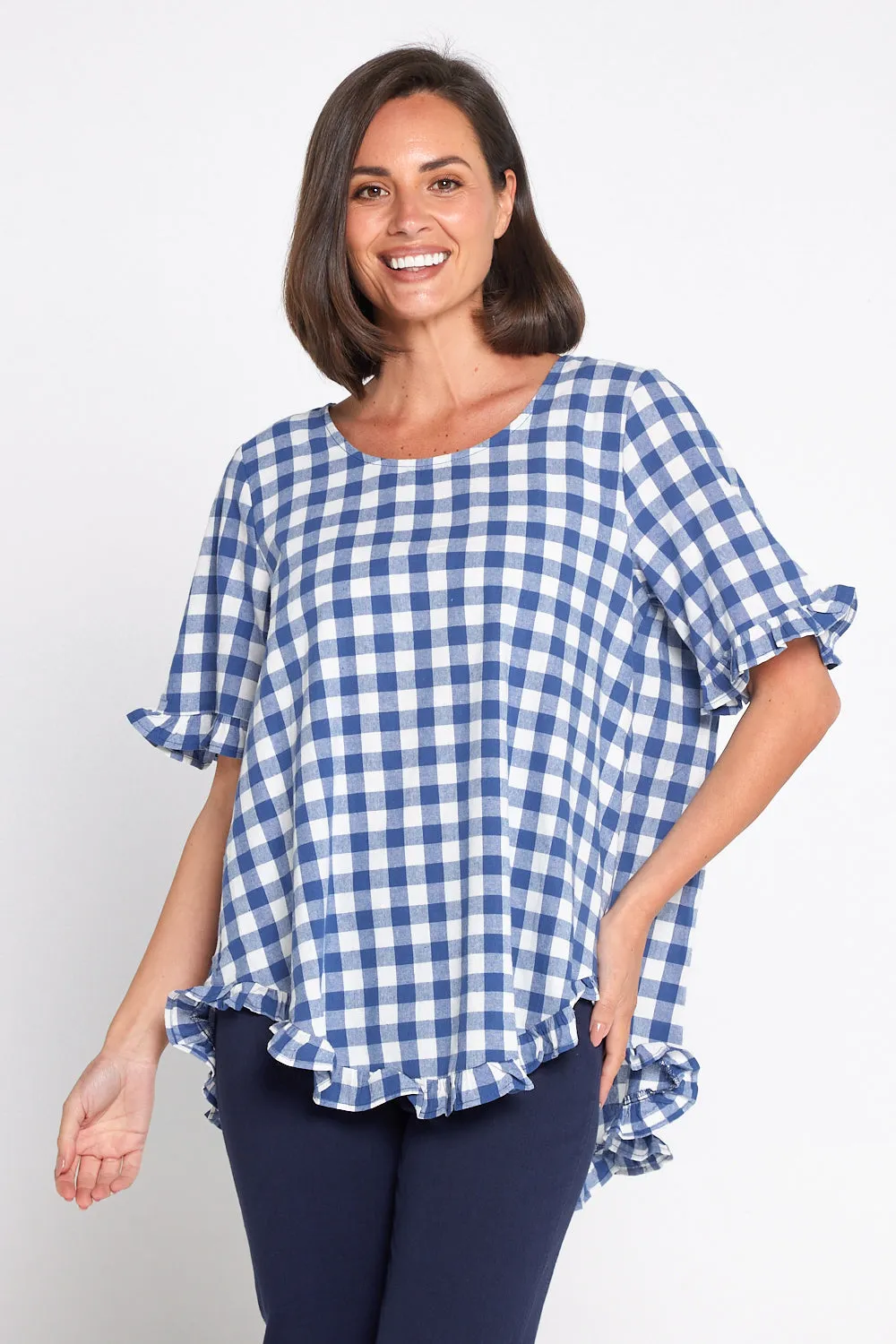 Blossom Top - Blue Gingham