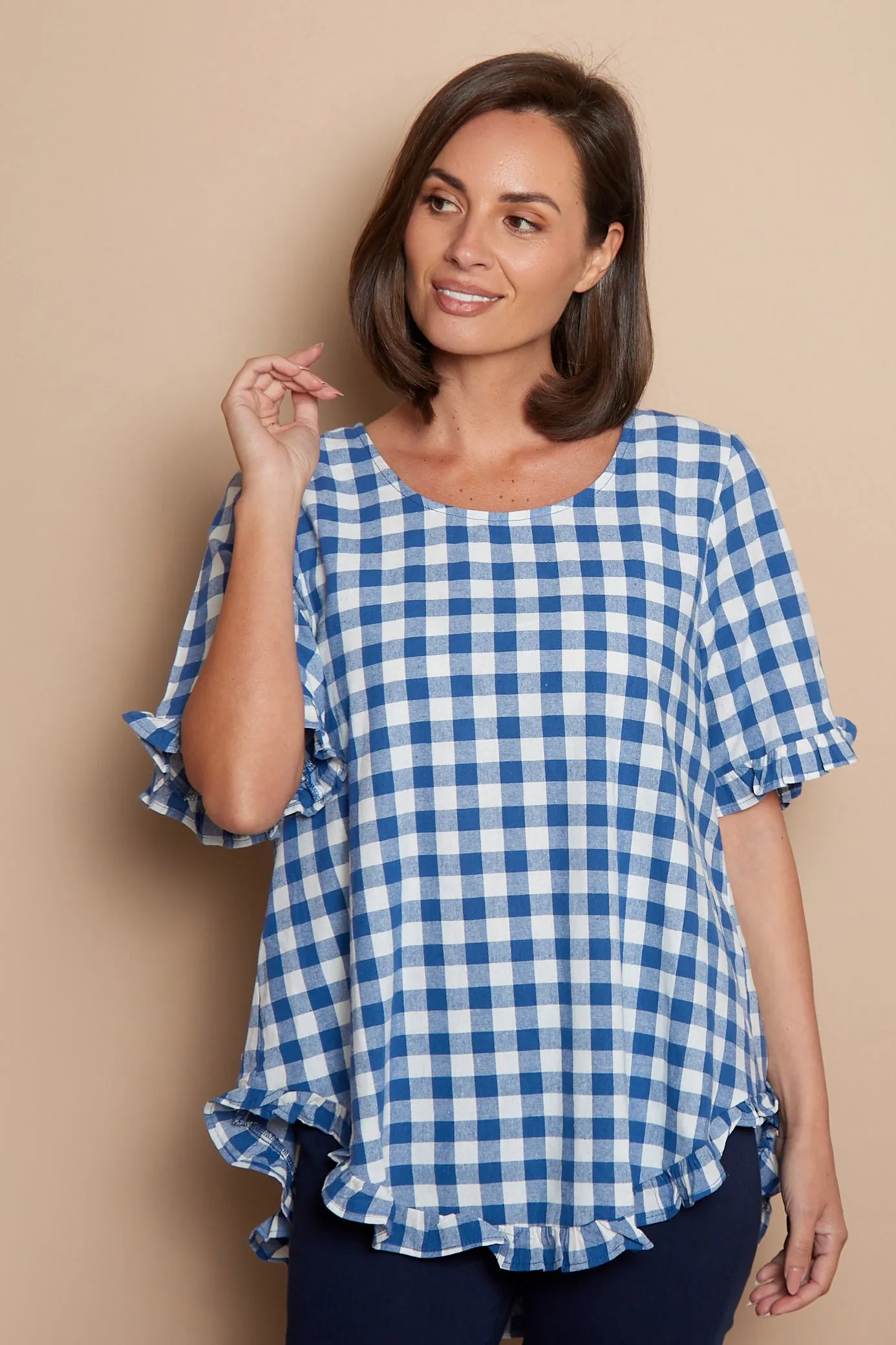 Blossom Top - Blue Gingham