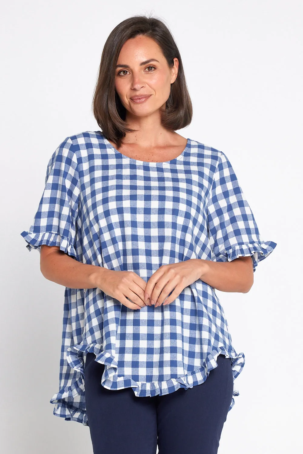 Blossom Top - Blue Gingham