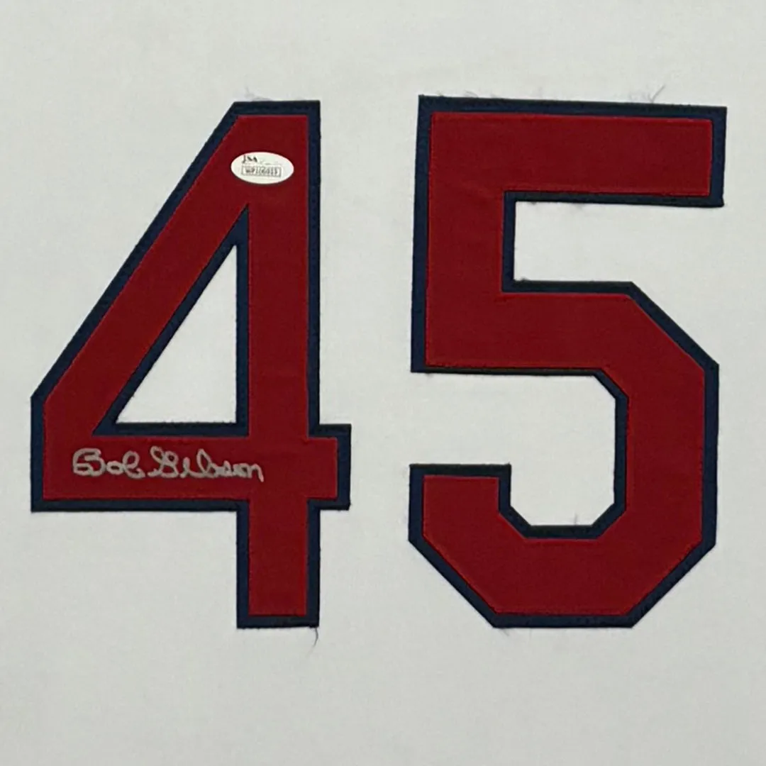 Bob Gibson Signed White Custom Suede Matte Framed Baseball Jersey