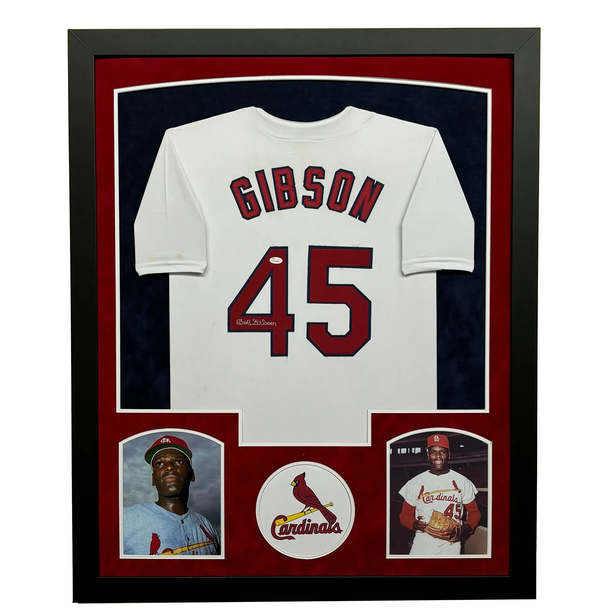 Bob Gibson Signed White Custom Suede Matte Framed Baseball Jersey