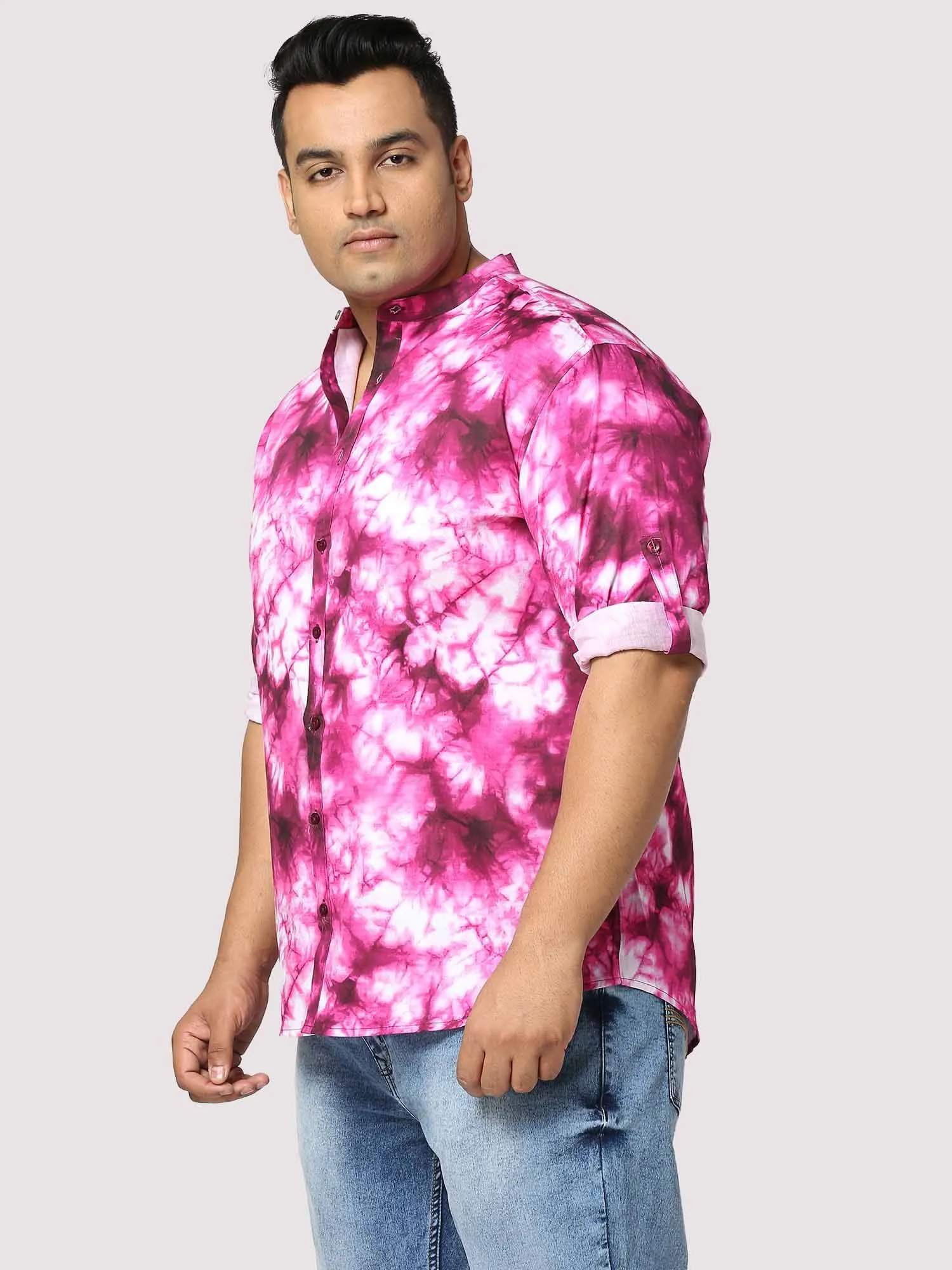 Candy Digital Printed Chinese Collar Men's Plus Size Full Shirt