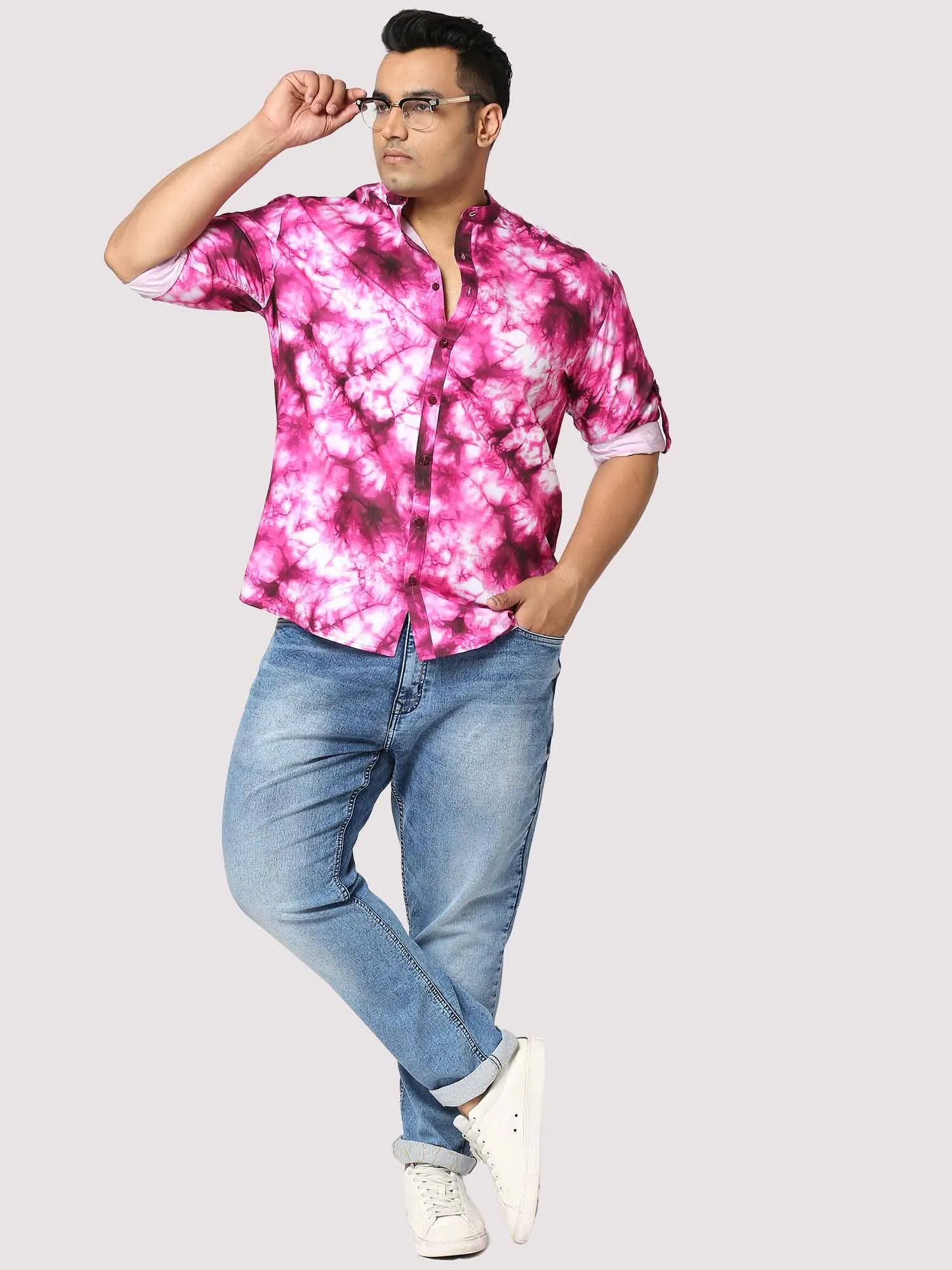 Candy Digital Printed Chinese Collar Men's Plus Size Full Shirt