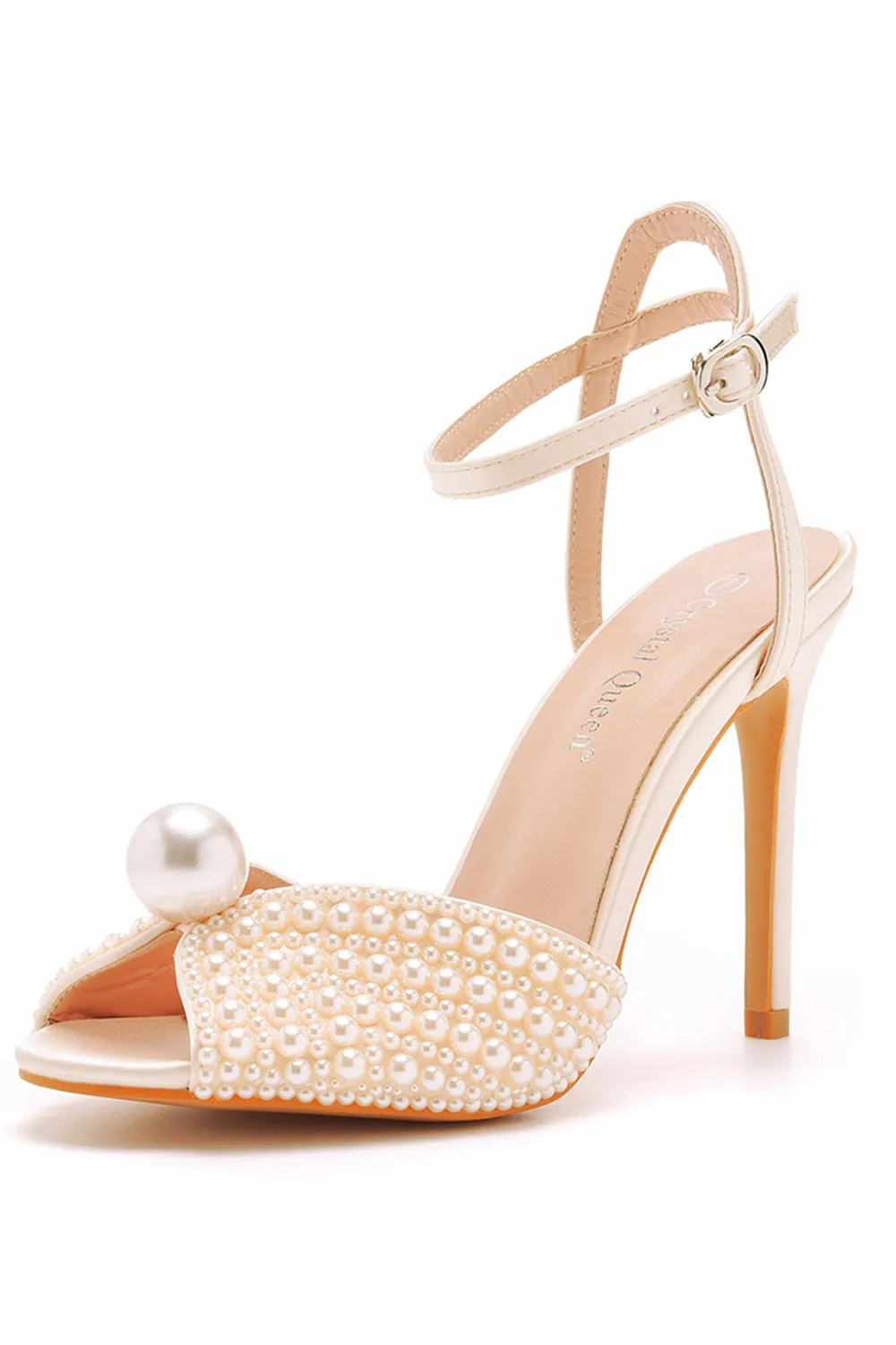 Champagne Open Toe Stiletto with Pearl