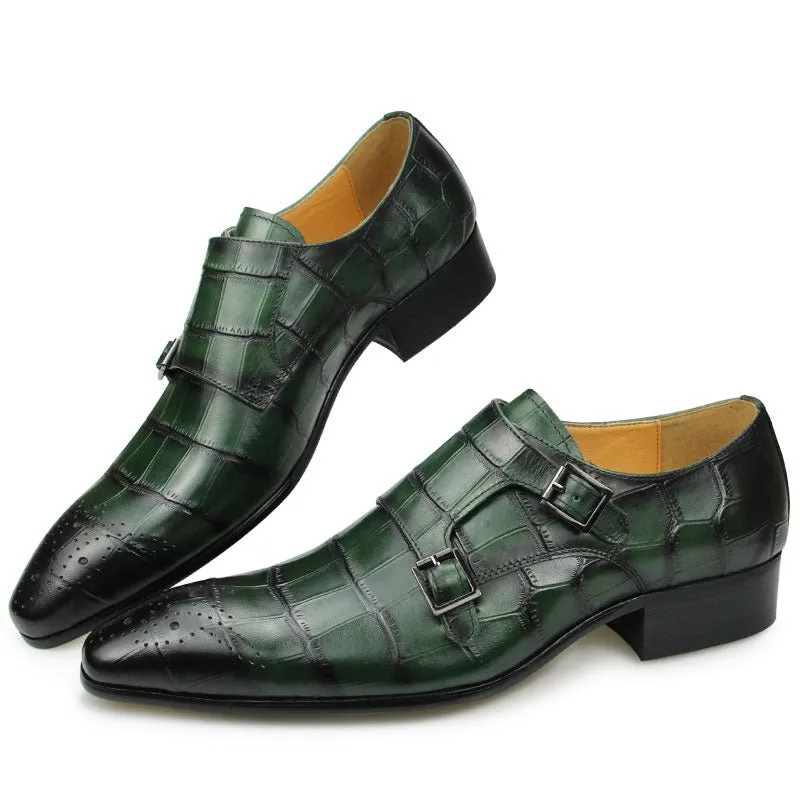 CrocoLuxe Pointed Toe Croc Textured Monkstrap Dress Shoes