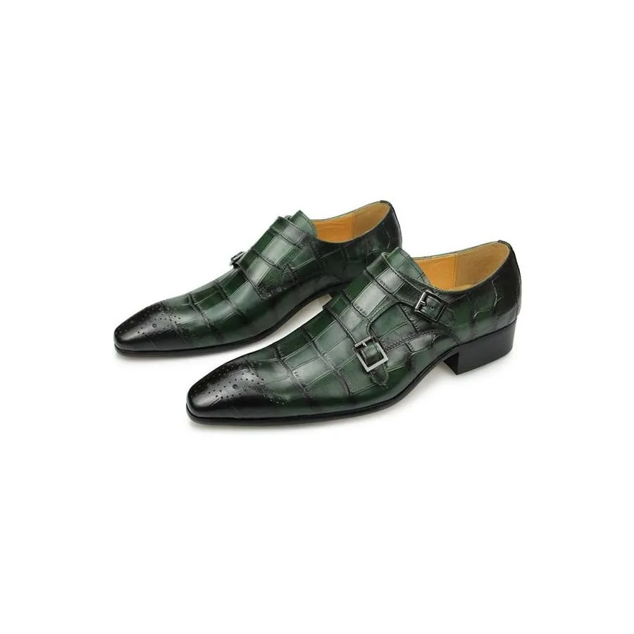 CrocoLuxe Pointed Toe Croc Textured Monkstrap Dress Shoes