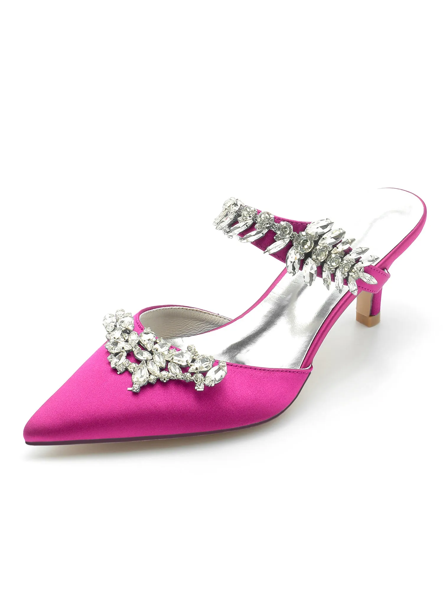 Crystal Strap Pointed Toe Satin Hign Heels