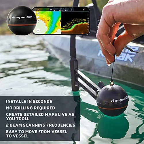 Deeper PRO  Smart Sonar Castable and Portable WiFi Fish Finder with Gps for Kayaks and Boats on Shore Ice Fishing Fish Finder