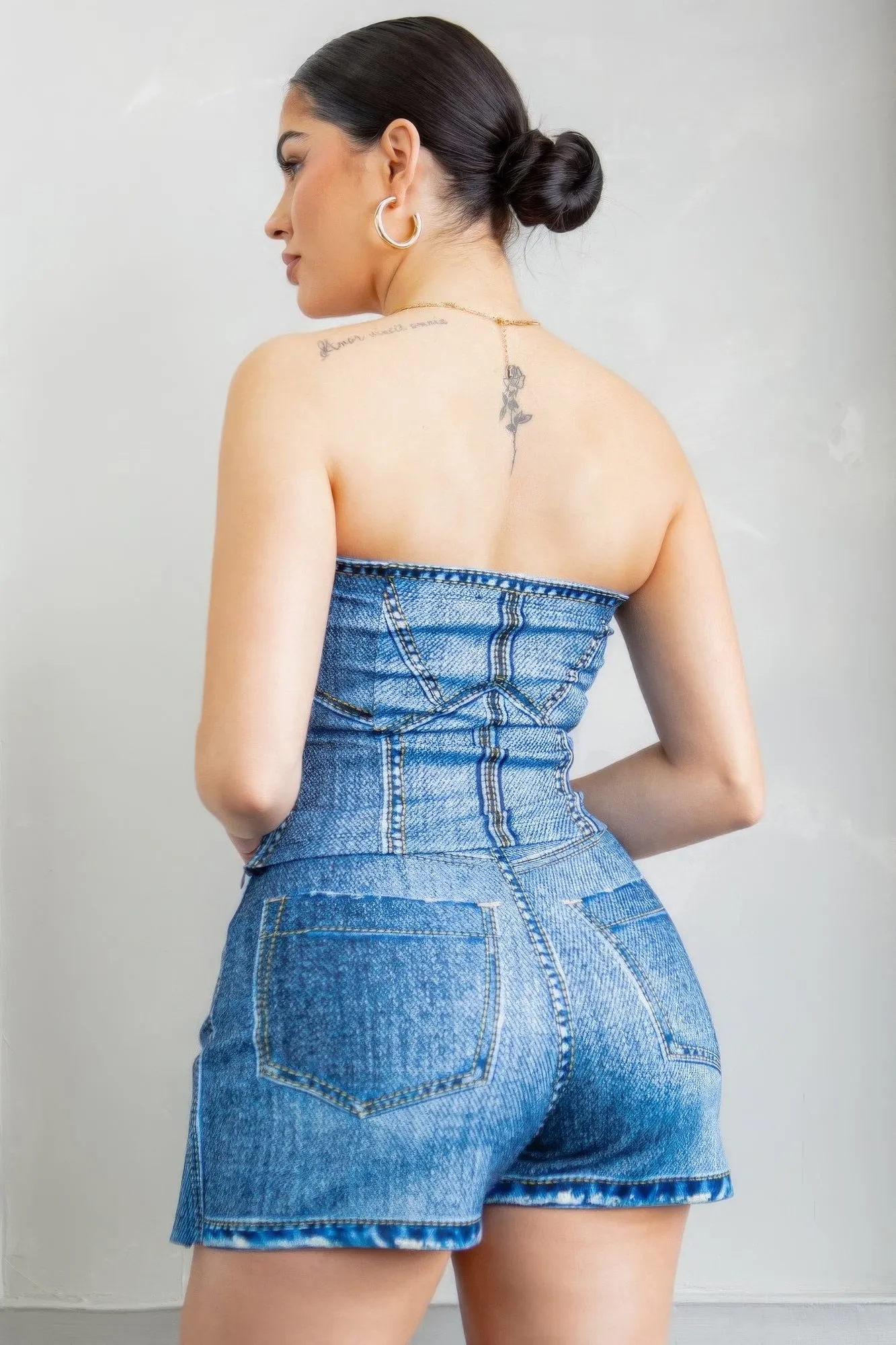 Denim Effect Corset Top & Bottom Outfit Set