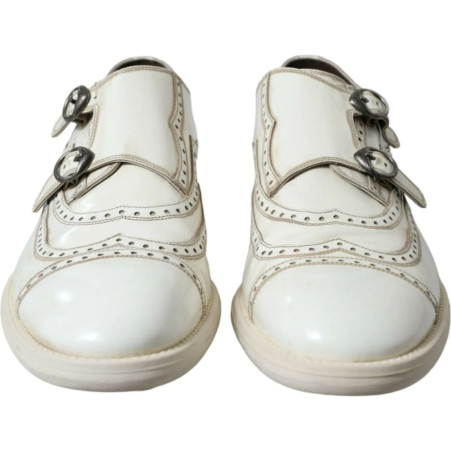 Dolce & Gabbana Elegant White Leather Derby Dress Shoes