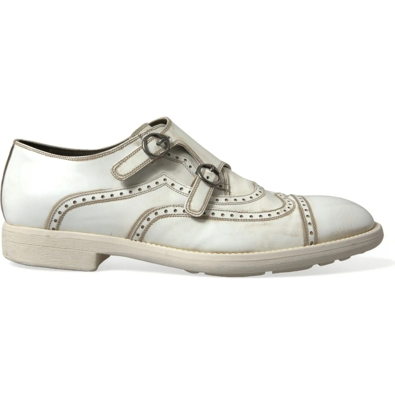 Dolce & Gabbana Elegant White Leather Derby Dress Shoes