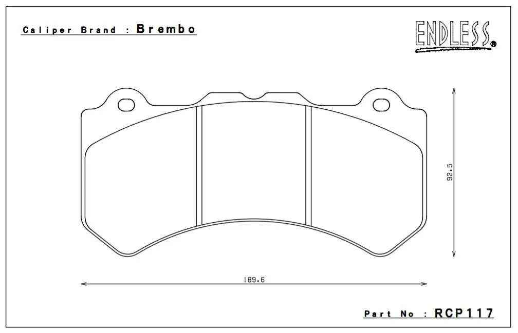 ENDLESS RCP117MX72 Front brake pads 18,5mm NISSAN R35 GTR Brembo caliper