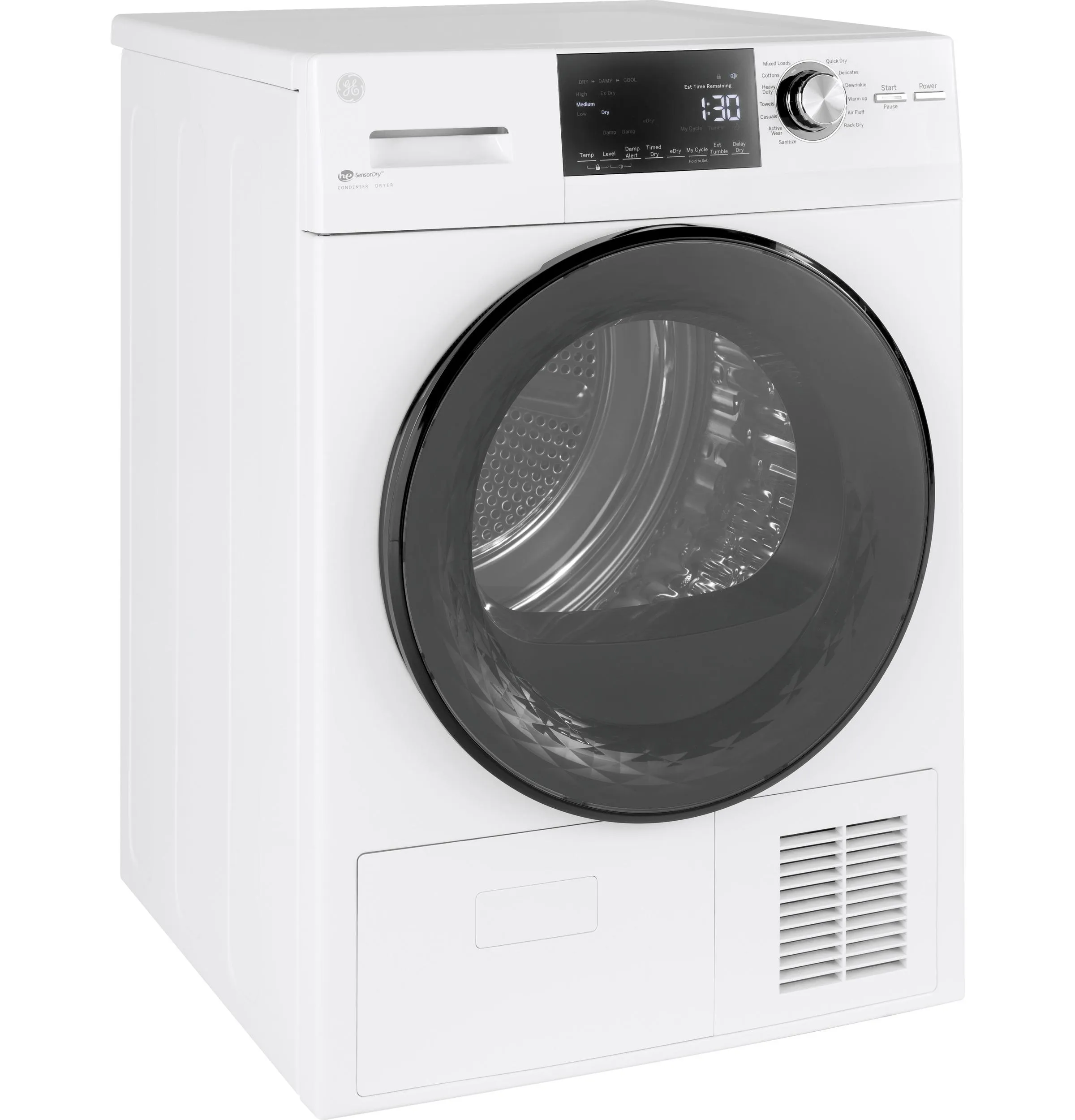 GFT14ESSMWW GE® ENERGY STAR® 24" 4.1 Cu.Ft. Front Load Ventless Condenser Electric Dryer with Stainless Steel Basket