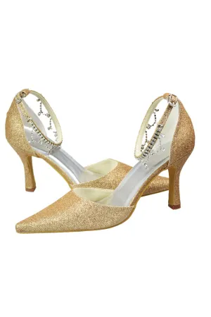 Gold Sequins Shiny Gorgeous Sparkly Ankle Strap Shoes For Women S75