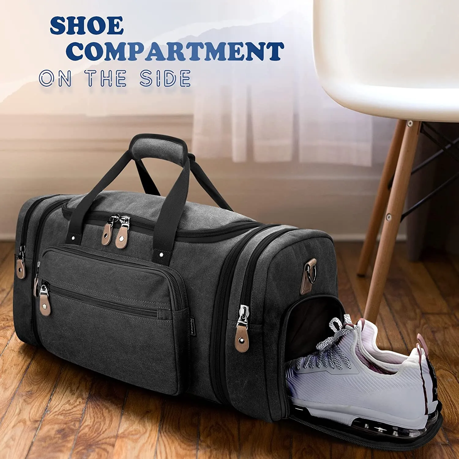 Gonex 60L Canvas Duffle Bag with Shoe Compartment