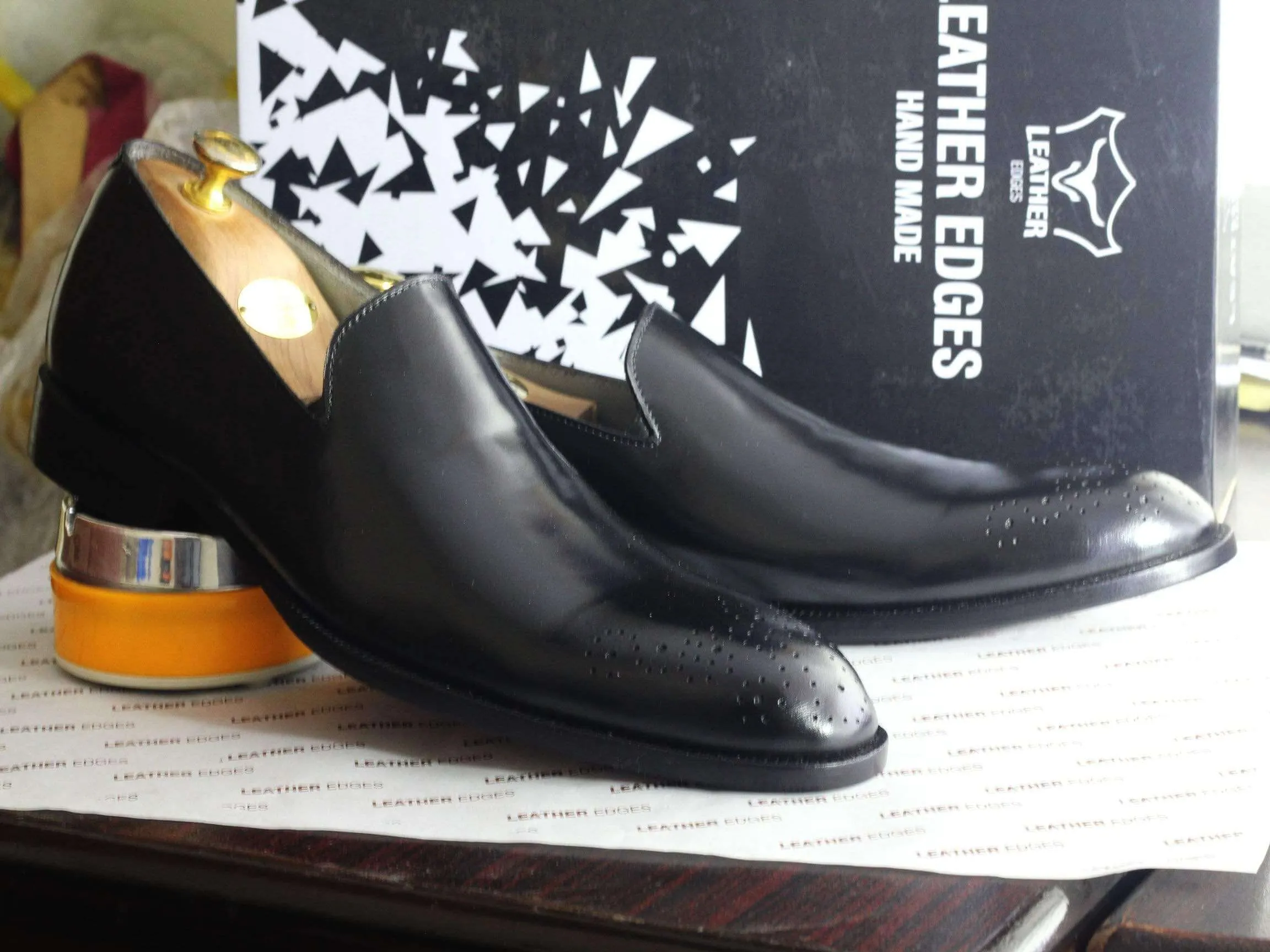 Handmade Black Leather Loafers For Men's