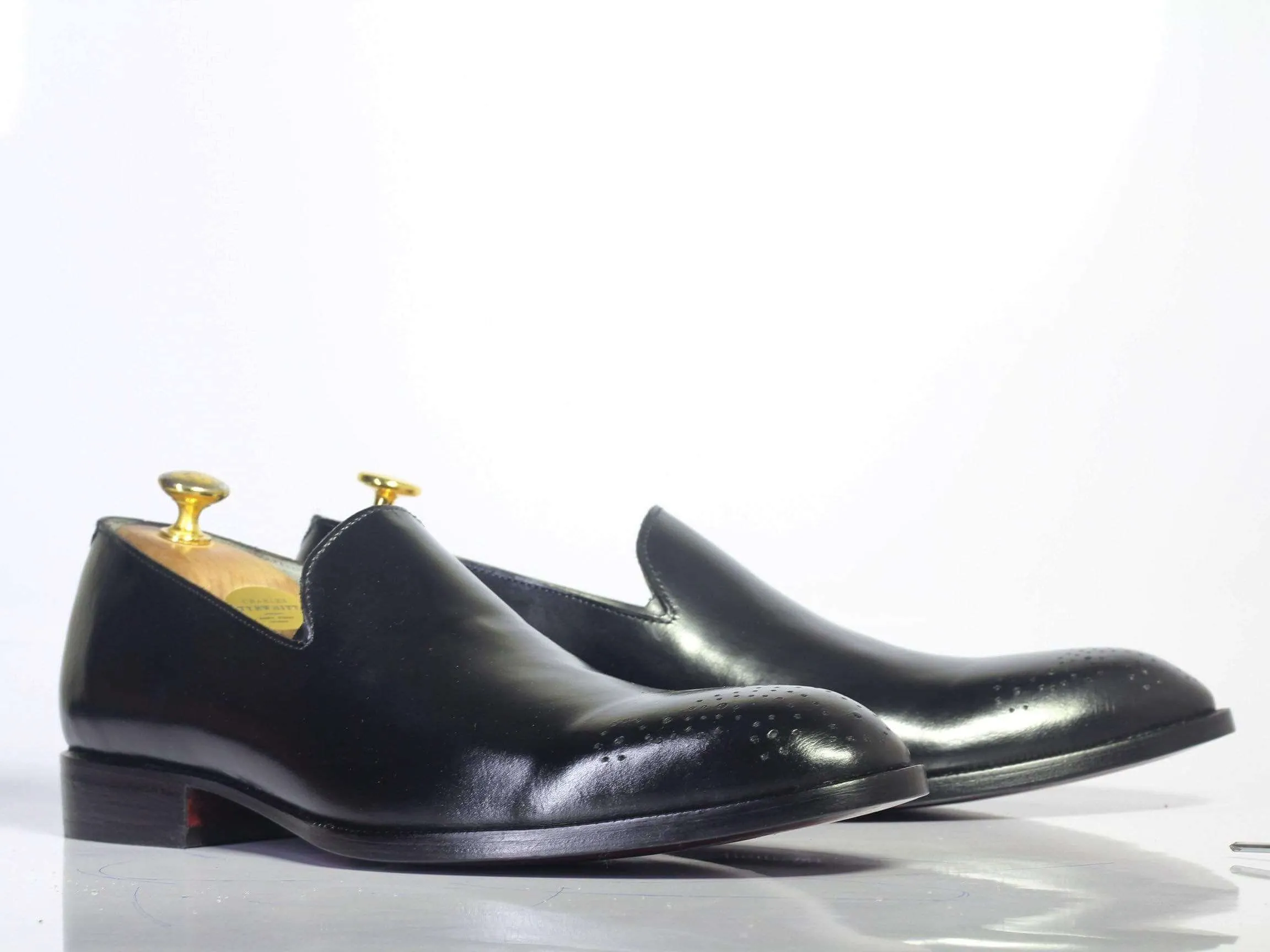 Handmade Black Leather Loafers For Men's